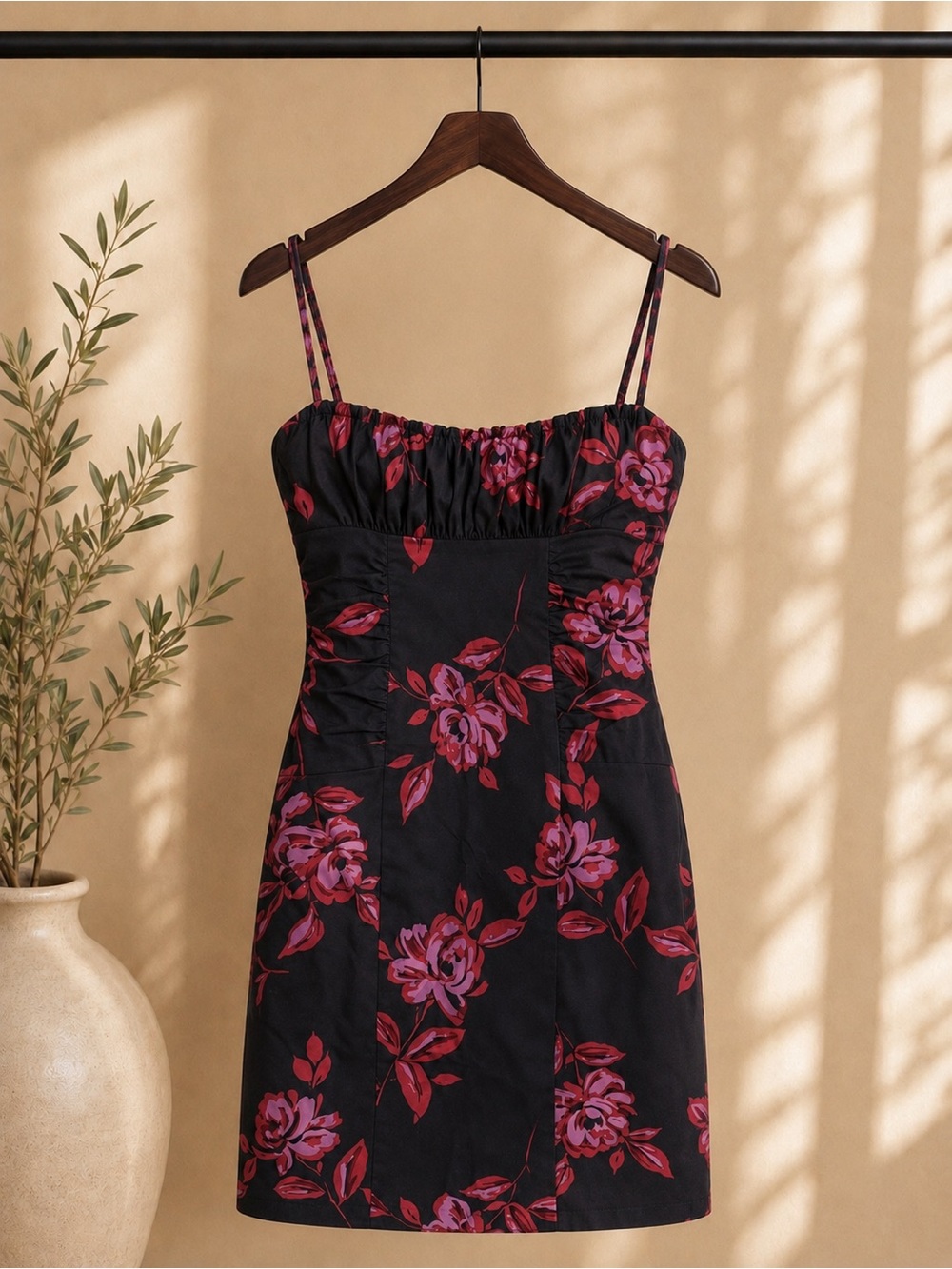 David Meister Strapless Dress - Eggplant and Pink Floral